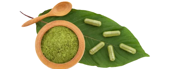 image of kratom leaf and capsules