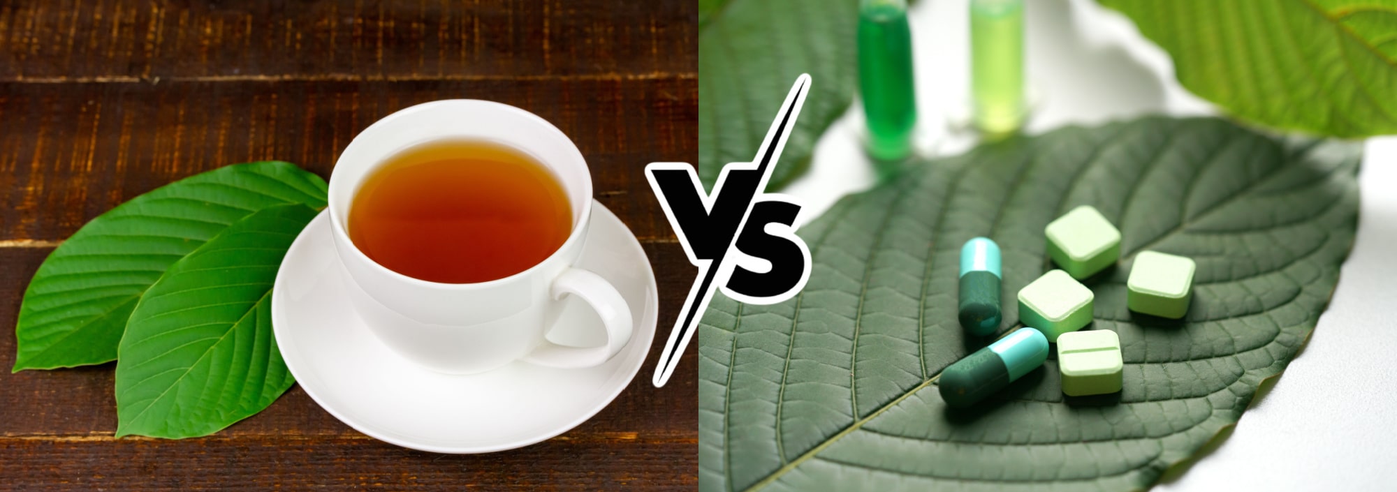 image of kratom tea vs kratom pills
